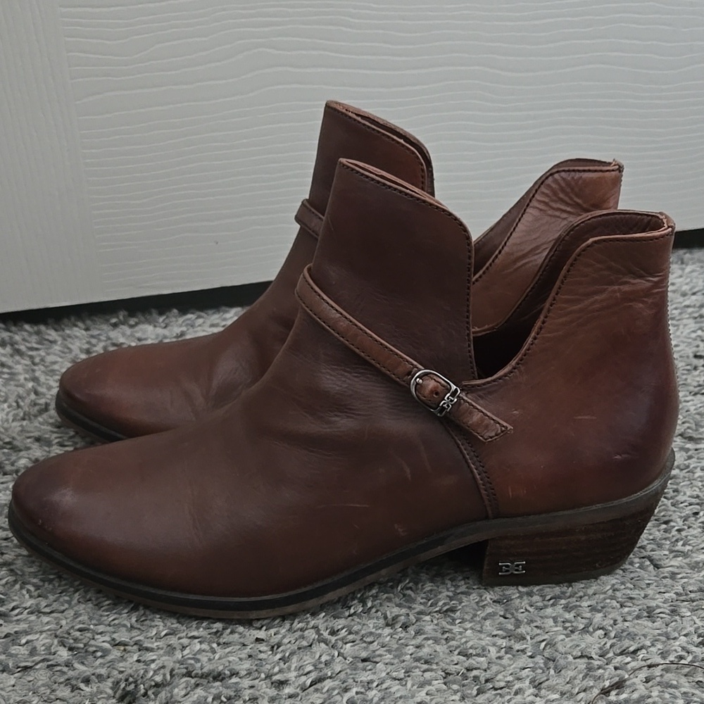 Sam Edelman Brown Leather Slip On Ankle Boots Size 7.5 - Picture 3 of 11